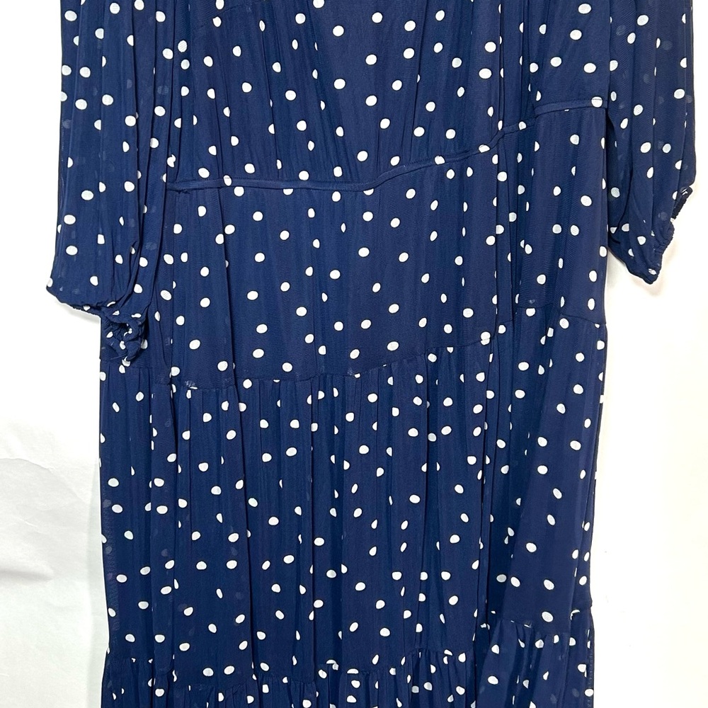 Sandra Darren Navy Blue Polka Dot Midi Dress